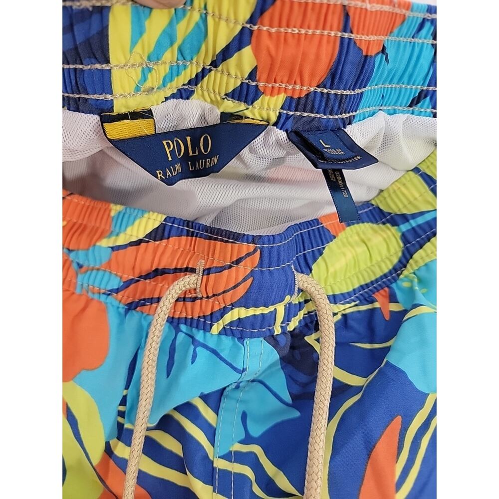 Polo Ralph Lauren Mens Swim Trunks‎ Shorts Hawaiian Floral L Large Blue Neon EUC - Picture 5 of 9
